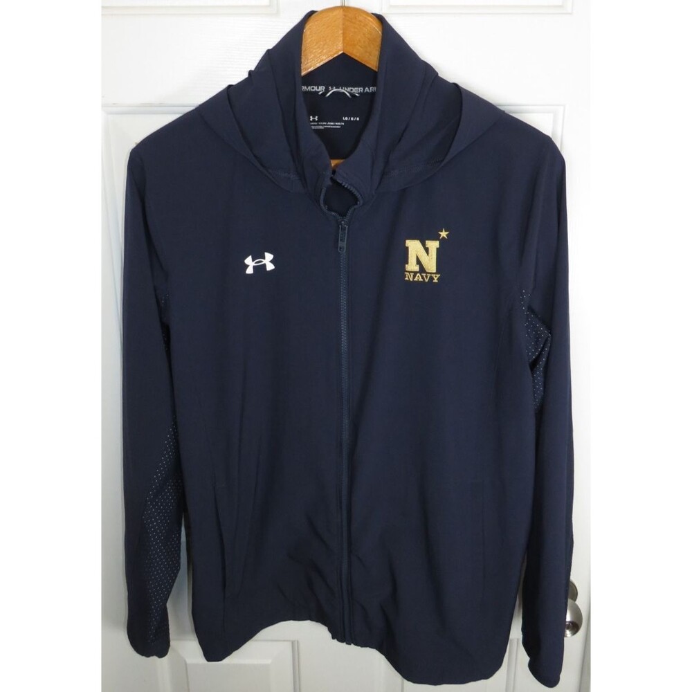 Under Armour Navy Midshipmen Full Zip Hooded Jacket Mens LG Loose Fit NCAA